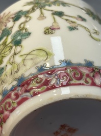Five Chinese famille rose wares with floral design, Qianlong and Hongxian marks, Republic