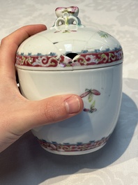 Five Chinese famille rose wares with floral design, Qianlong and Hongxian marks, Republic