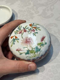 Five Chinese famille rose wares with floral design, Qianlong and Hongxian marks, Republic