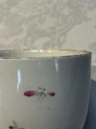 Five Chinese famille rose wares with floral design, Qianlong and Hongxian marks, Republic