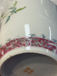 Five Chinese famille rose wares with floral design, Qianlong and Hongxian marks, Republic