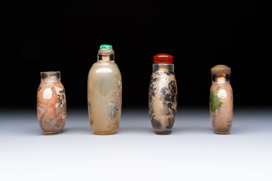 Four Chinese inside glass painted snuff bottles, 20th C.