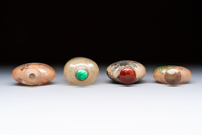 Four Chinese inside glass painted snuff bottles, 20th C.