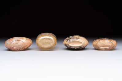 Four Chinese inside glass painted snuff bottles, 20th C.