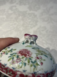 Five Chinese famille rose wares with floral design, Qianlong and Hongxian marks, Republic
