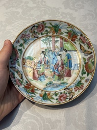 A Chinese Canton famille rose 20-piece tea service with figural design, 19th C.