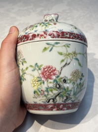 Five Chinese famille rose wares with floral design, Qianlong and Hongxian marks, Republic