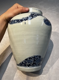 A pair of unusual Japanese Arita blue and white 'Unfinished' vases, Edo, 17/18th C.