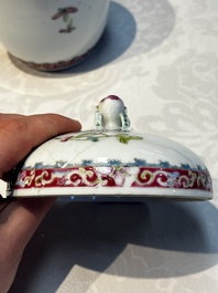 Five Chinese famille rose wares with floral design, Qianlong and Hongxian marks, Republic