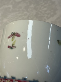 Five Chinese famille rose wares with floral design, Qianlong and Hongxian marks, Republic