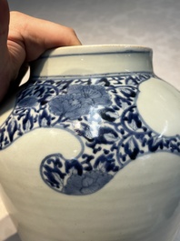 A pair of unusual Japanese Arita blue and white 'Unfinished' vases, Edo, 17/18th C.