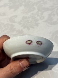 Five Chinese famille rose wares with floral design, Qianlong and Hongxian marks, Republic