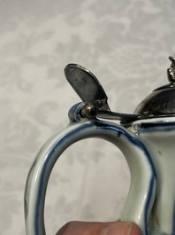 A silver-mounted Chinese blue and white 'Zhou Dunyi 周敦頤' ewer, Ming