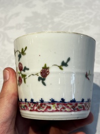 Five Chinese famille rose wares with floral design, Qianlong and Hongxian marks, Republic