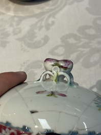 Five Chinese famille rose wares with floral design, Qianlong and Hongxian marks, Republic