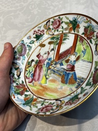 A Chinese Canton famille rose 20-piece tea service with figural design, 19th C.