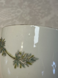Five Chinese famille rose wares with floral design, Qianlong and Hongxian marks, Republic