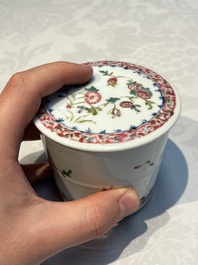 Five Chinese famille rose wares with floral design, Qianlong and Hongxian marks, Republic