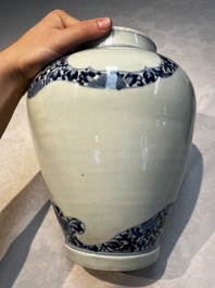 A pair of unusual Japanese Arita blue and white 'Unfinished' vases, Edo, 17/18th C.