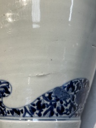 A pair of unusual Japanese Arita blue and white 'Unfinished' vases, Edo, 17/18th C.