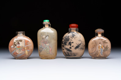 Four Chinese inside glass painted snuff bottles, 20th C.