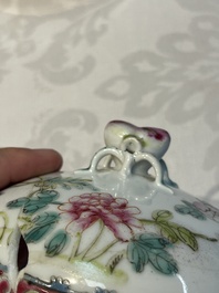 Five Chinese famille rose wares with floral design, Qianlong and Hongxian marks, Republic