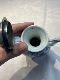 A silver-mounted Chinese blue and white 'Zhou Dunyi 周敦頤' ewer, Ming