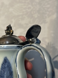 A silver-mounted Chinese blue and white 'Zhou Dunyi 周敦頤' ewer, Ming