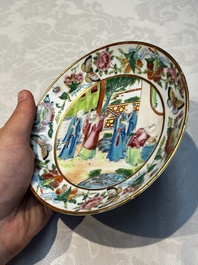 A Chinese Canton famille rose 20-piece tea service with figural design, 19th C.