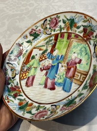 A Chinese Canton famille rose 20-piece tea service with figural design, 19th C.