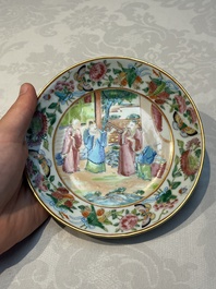 A Chinese Canton famille rose 20-piece tea service with figural design, 19th C.