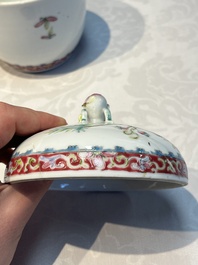 Five Chinese famille rose wares with floral design, Qianlong and Hongxian marks, Republic