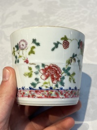 Five Chinese famille rose wares with floral design, Qianlong and Hongxian marks, Republic