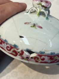 Five Chinese famille rose wares with floral design, Qianlong and Hongxian marks, Republic