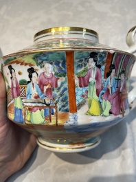 A Chinese Canton famille rose 20-piece tea service with figural design, 19th C.