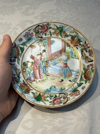 A Chinese Canton famille rose 20-piece tea service with figural design, 19th C.
