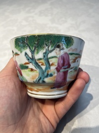 A Chinese Canton famille rose 20-piece tea service with figural design, 19th C.