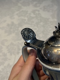A silver-mounted Chinese blue and white 'Zhou Dunyi 周敦頤' ewer, Ming