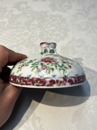 Five Chinese famille rose wares with floral design, Qianlong and Hongxian marks, Republic