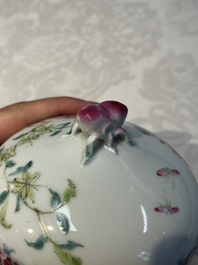 Five Chinese famille rose wares with floral design, Qianlong and Hongxian marks, Republic