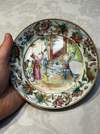 A Chinese Canton famille rose 20-piece tea service with figural design, 19th C.