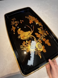 A large Japanese gilt-lacquered 'Rooster' tray, Meiji, ca. 1900