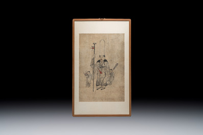 Korean school: 'The God of Longevity and Attendants', ink and colour on paper, Joseon, 18th C.