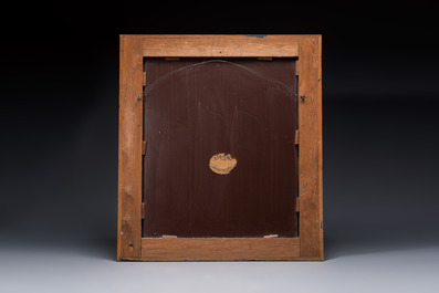 A large rectangular tortoiseshell-veneered and ebonised wood frame with later mirror, probably Flanders, 19th C.