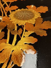 A large Japanese gilt-lacquered 'Rooster' tray, Meiji, ca. 1900