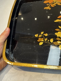 A large Japanese gilt-lacquered 'Rooster' tray, Meiji, ca. 1900