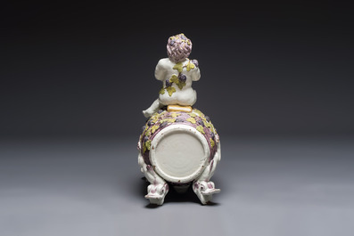 A massive polychrome Brussels faience 'Bacchus on a Barrel' fountain, 18th C.