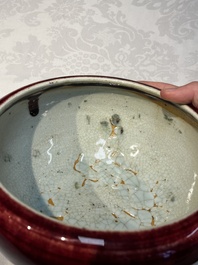 A Chinese flamb&eacute;-glazed bowl and a tripod censer, 19th C.