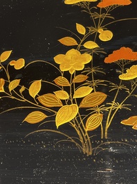 A large Japanese gilt-lacquered 'Rooster' tray, Meiji, ca. 1900