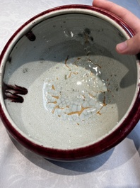 A Chinese flamb&eacute;-glazed bowl and a tripod censer, 19th C.